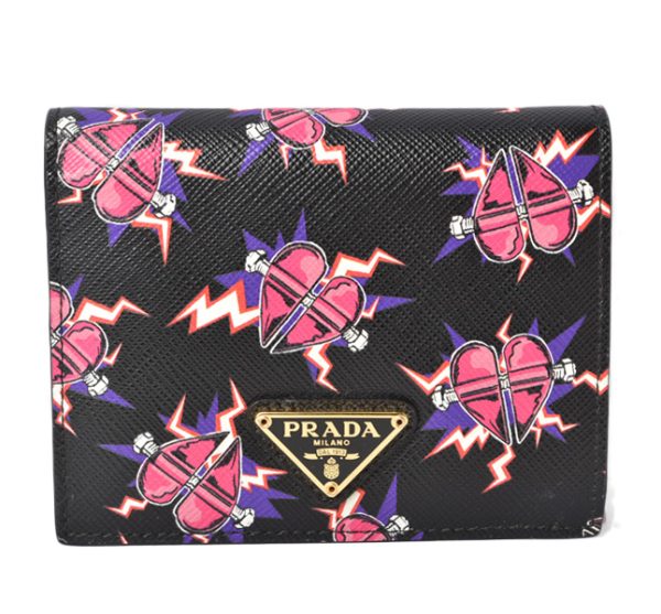 2209 779 37 p 1 Prada Wallet Folding Heart Black Fuchsia