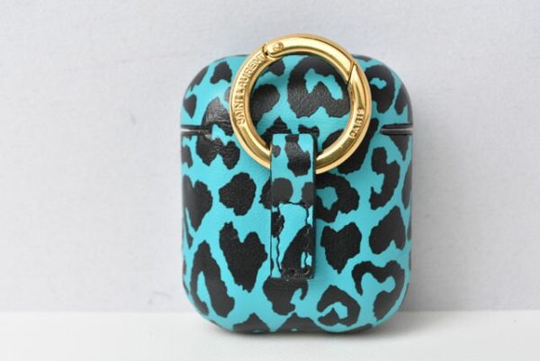 2212 232 5 ysl 2 Saint Laurent AirPods Case Leopard Pattern Blue Black