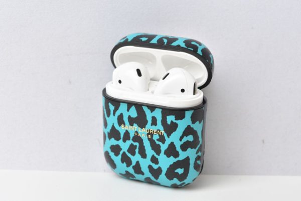 2212 232 5 ysl 7 Saint Laurent AirPods Case Leopard Pattern Blue Black