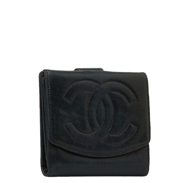 222 45352 2 CHANEL Decacoco Double Hook Wallet Black Leather