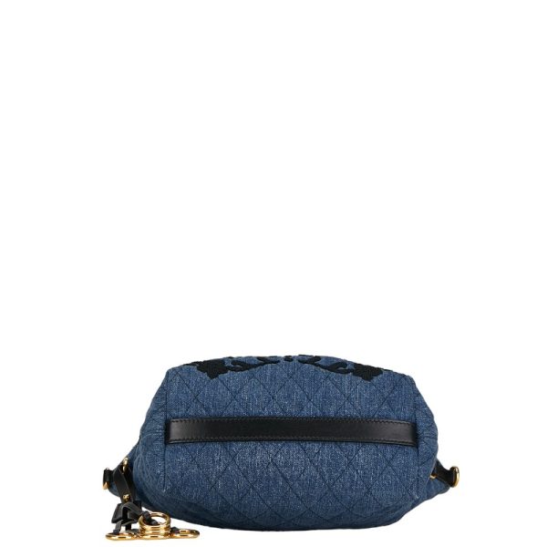 222 55827 5 PRADA Floral Shoulder Bag 2WAY Indigo Blue Denim Leather