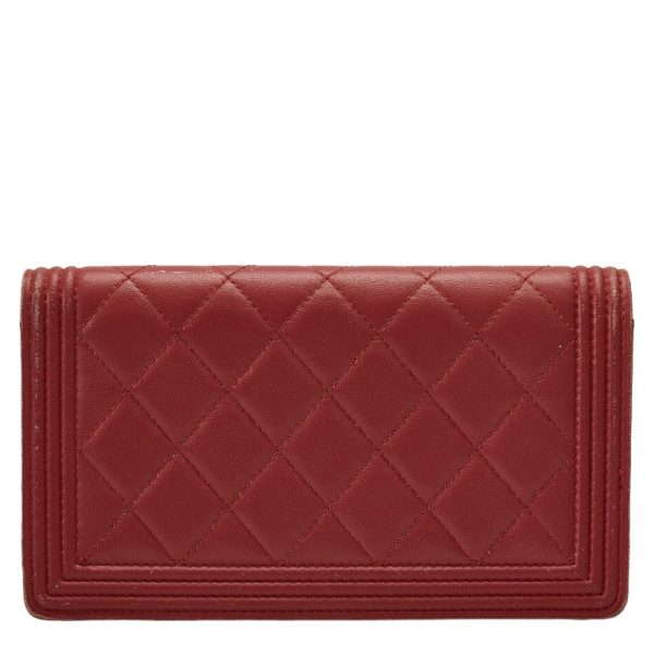 228 39848 3 Chanel Boy Chanel Long Wallet Wine Red Leather