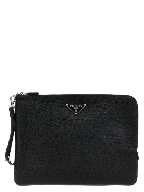 22c68c885f41b3a ju 1 Prada Saffiano Large Pouch Clutch Black