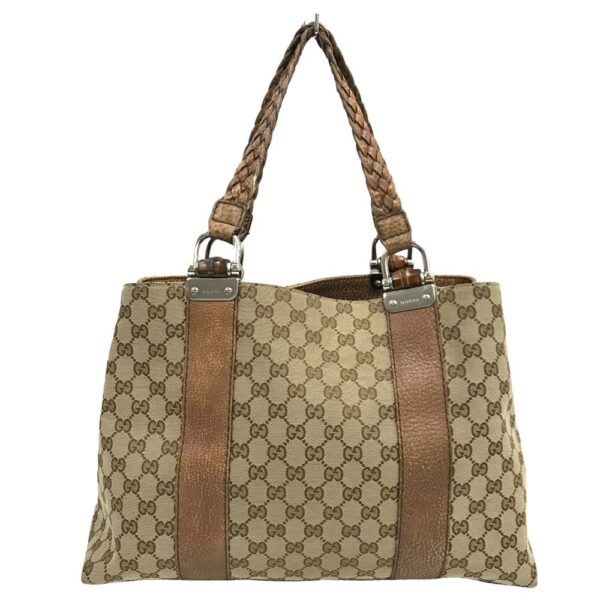 23 303 2 Gucci GG Bamboo Tote Bag Handbag Braided Handle Brown Brown