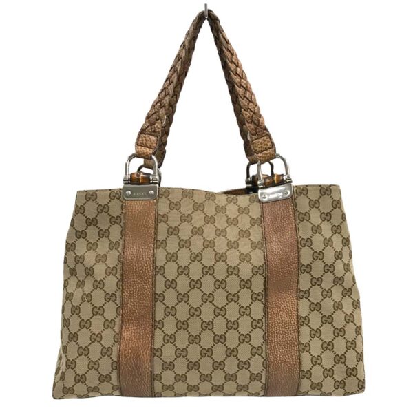 23 303 5 Gucci GG Bamboo Tote Bag Handbag Braided Handle Brown Brown