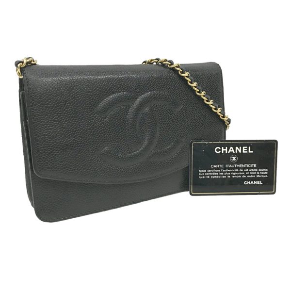 23 3149 1 Chanel Chain Shoulder Wallet Caviar Skin Black