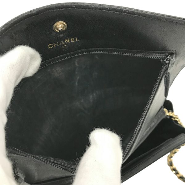 23 3149 16 Chanel Chain Shoulder Wallet Caviar Skin Black