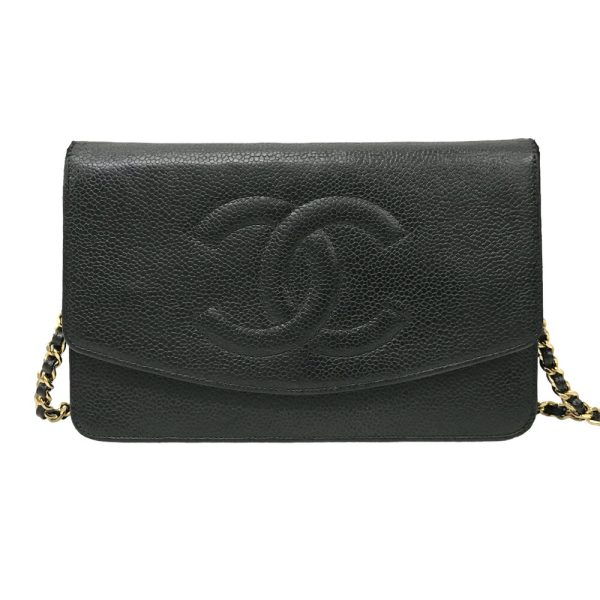 23 3149 2 Chanel Chain Shoulder Wallet Caviar Skin Black