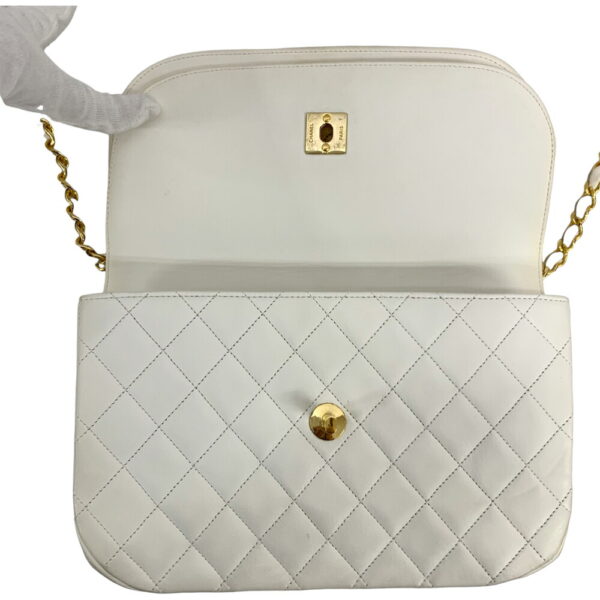 23 4201 14 Chanel Chain Shoulder Bag Matelasse White