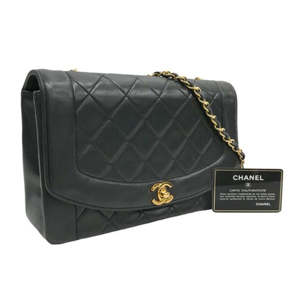 23 5062 1 Chanel Matelasse Diana Flap Chain Shoulder Bag Lambskin Black