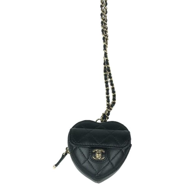 2300036658694 1 CHANEL Matelasse Heart Chain Wallet Black Lambskin Shoulder Bag