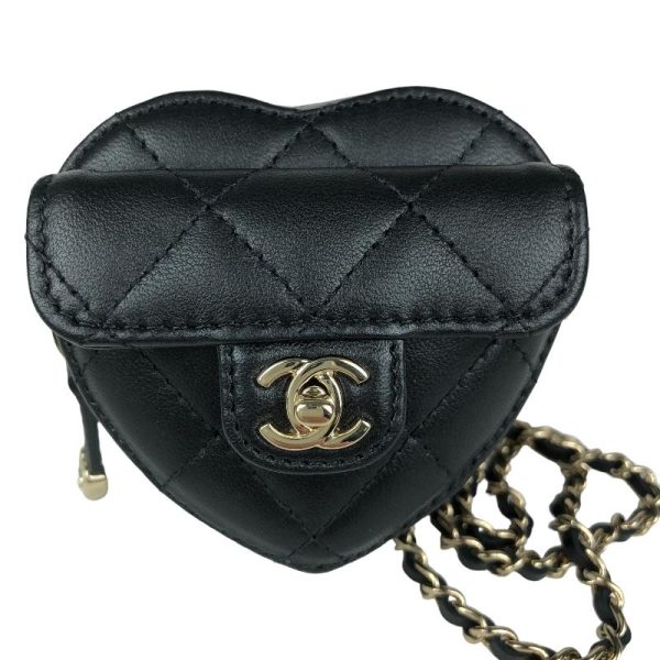 2300036658694 CHANEL Matelasse Heart Chain Wallet Black Lambskin Shoulder Bag