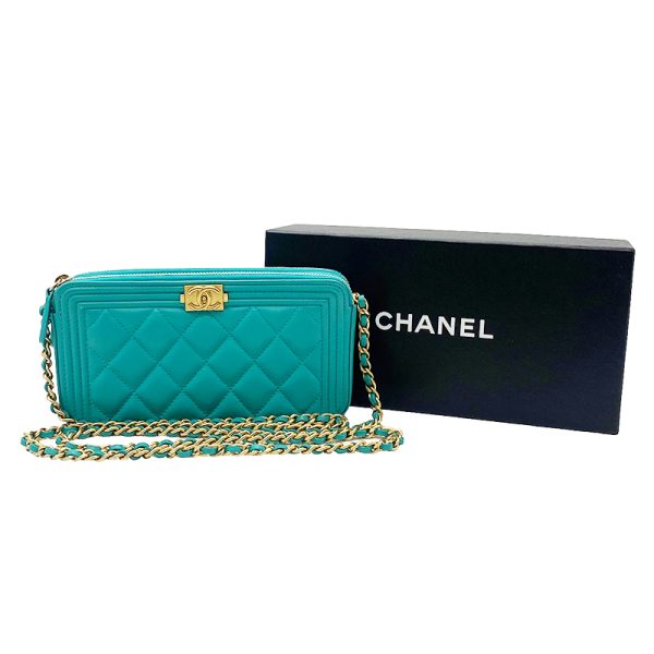 2300037103766 800 CHANEL Chain Wallet Lambskin Green Shoulder Bag