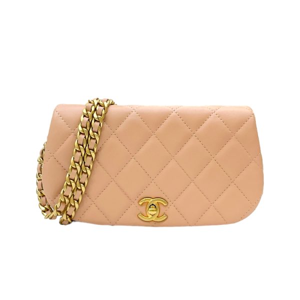 2300037562945 1 CHANEL Matelasse Chain Shoulder Bag Pink Beige Lambskin Shoulder Bag