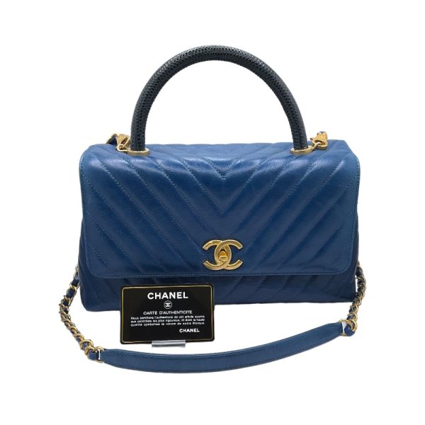 2300037752391 1 CHANEL Coco Handle 29 V Stitch Blue Calf Lizard Handbag