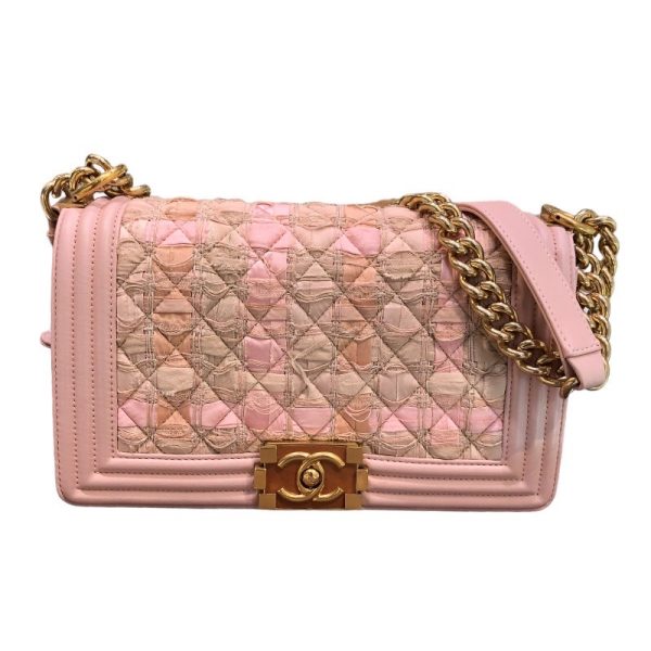 2300038398987 1 CHANEL Boy 25 Pink GD CalfskinCotton Shoulder Bag