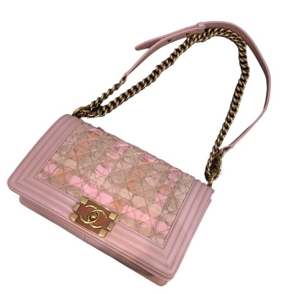 2300038398987 3 CHANEL Boy 25 Pink GD CalfskinCotton Shoulder Bag