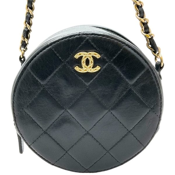 2300038759351 CHANEL Matelasse Round Chain Shoulder Black Shoulder Bag