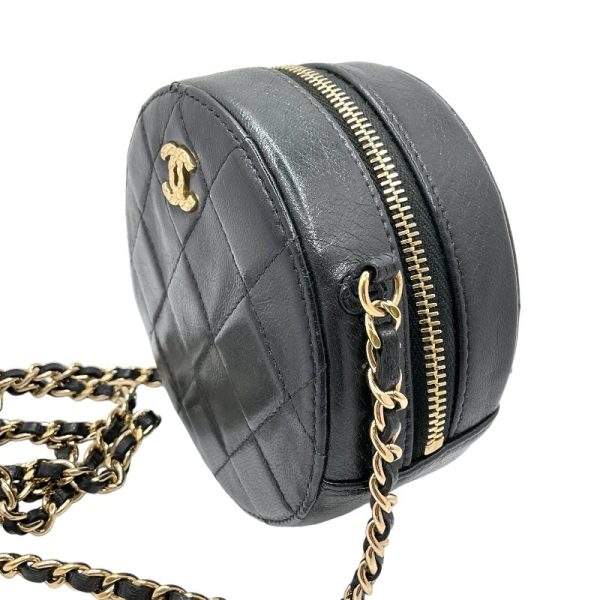 2300038759351 1 CHANEL Matelasse Round Chain Shoulder Black Shoulder Bag