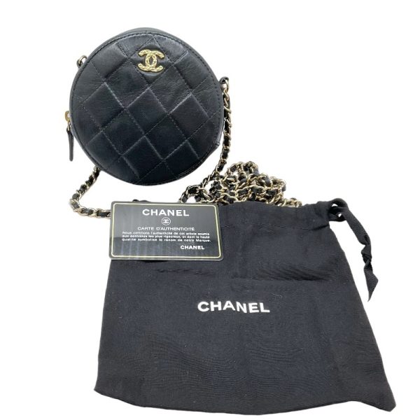 2300038759351 9 CHANEL Matelasse Round Chain Shoulder Black Shoulder Bag