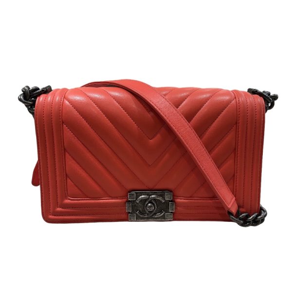 2300038823021 1 CHANEL Boy V Stitch SV Red Calf Shoulder Bag