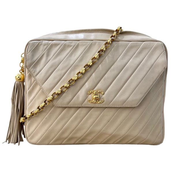 2300038836472 1 CHANEL Mademoiselle chain fringe beige lambskin shoulder bag