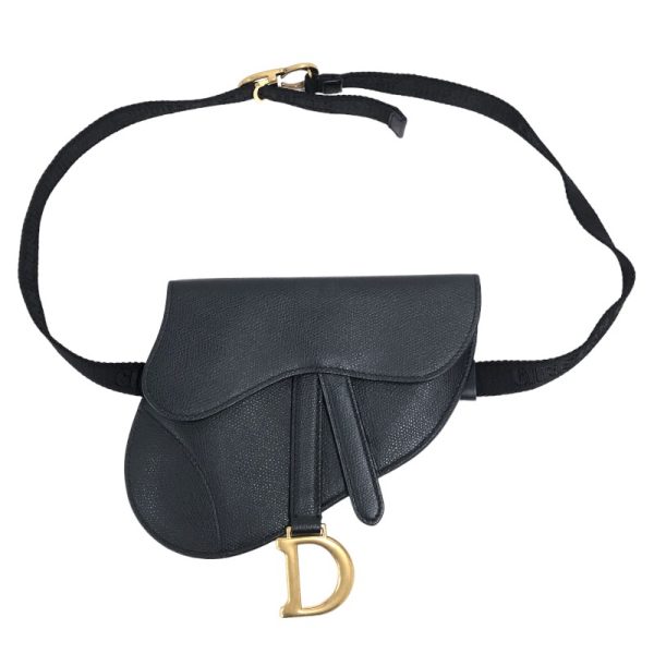 2300038962737 Christian Dior Saddle Flat Belt Pouch Black Calf Shoulder Bag