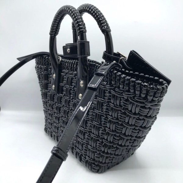 2300039329690 1 BALENCIAGA Bistro XS Black enamel shoulder bag