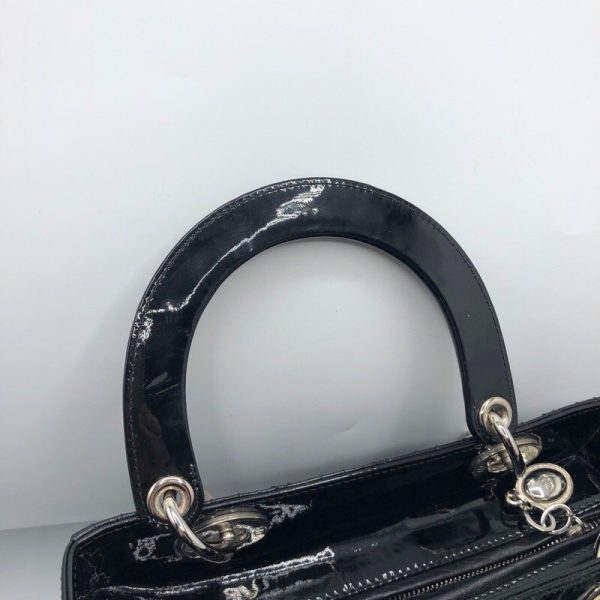 2300039479470 6 Christian Dior Medium Black Enamel Shoulder Bag