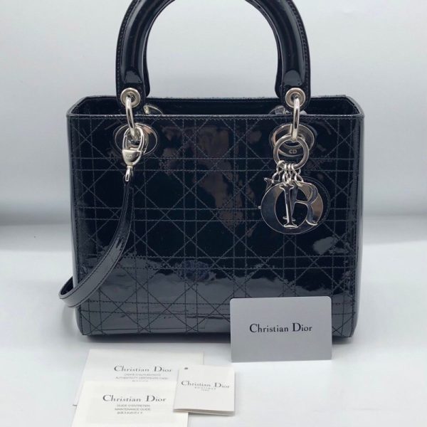 2300039479470 7 Christian Dior Medium Black Enamel Shoulder Bag