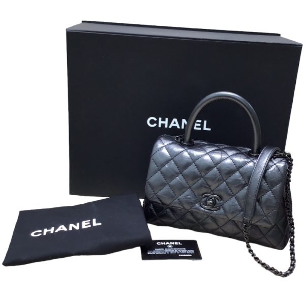 2300039598119 14 CHANEL Coco Handle XS Metallic Black Calf Black Handbag