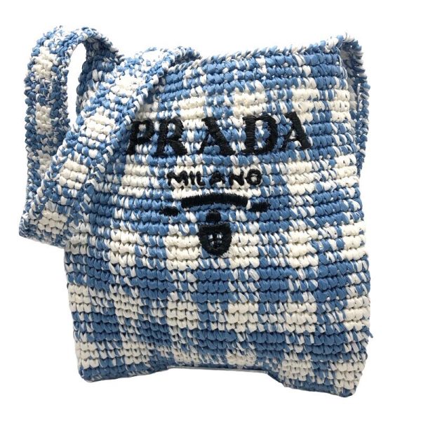 2300039716391 PRADA Basket Bag 1BC184 BlueWhite Raffia Shoulder Bag