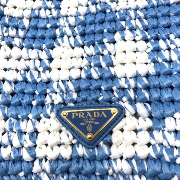 2300039716391 6 PRADA Basket Bag 1BC184 BlueWhite Raffia Shoulder Bag