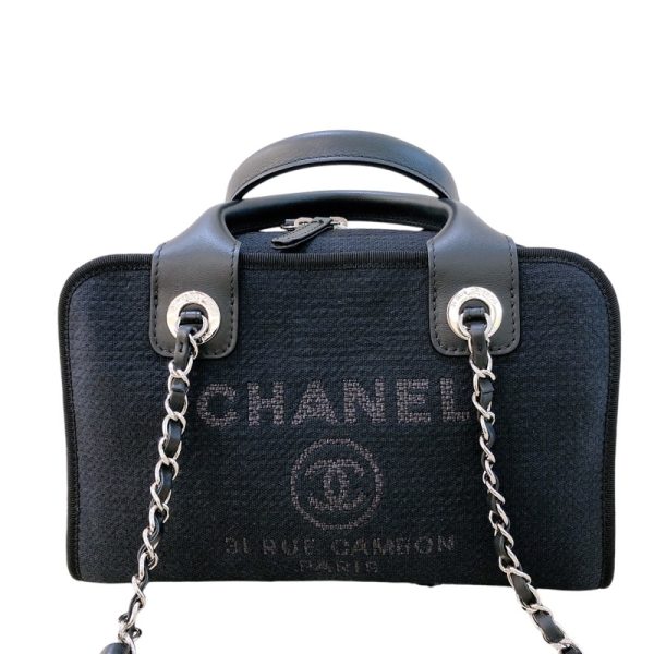 2300039738386 1 CHANEL Deauville Bowling Bag Small A92749 Black Tote Bag