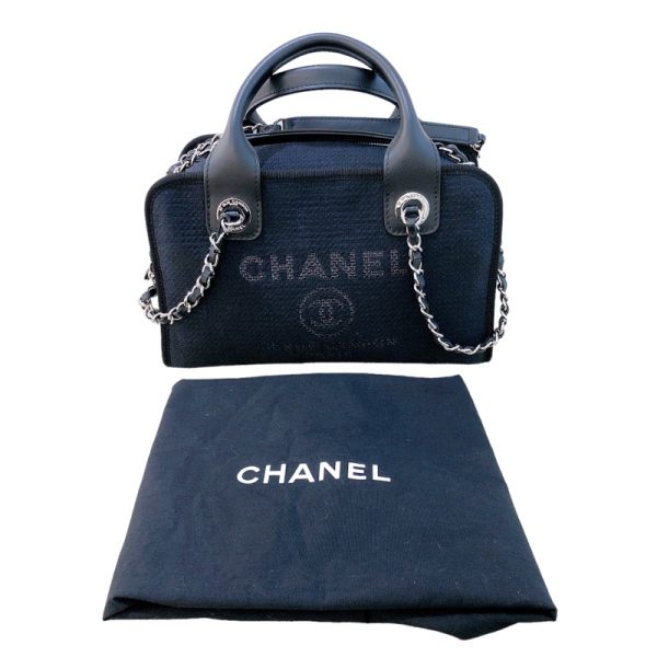 2300039738386 17 CHANEL Deauville Bowling Bag Small A92749 Black Tote Bag