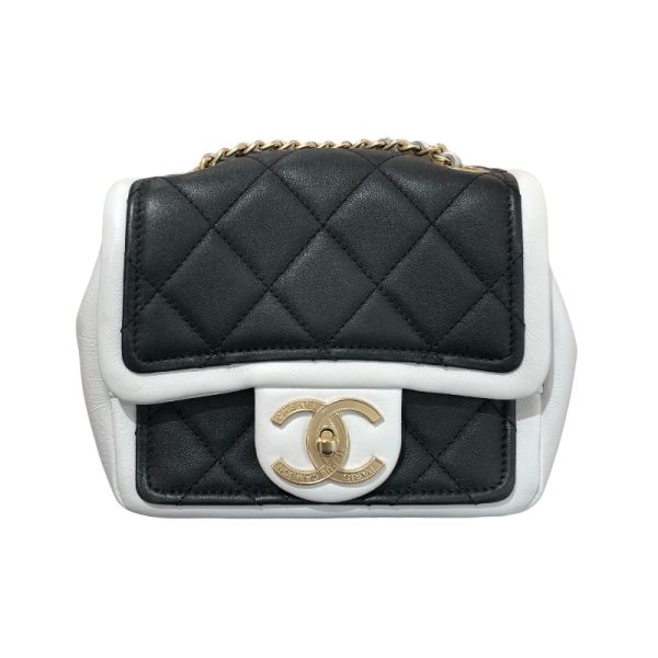 2300039744714 1 CHANEL mini chain shoulder bag blackwhite calf shoulder bag