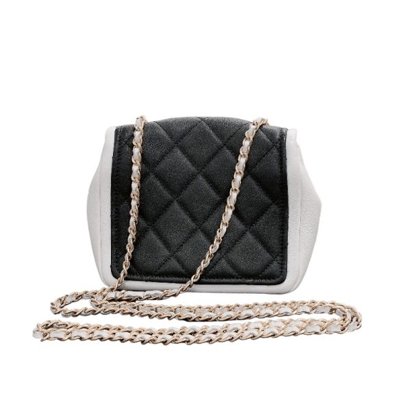 2300039744714 3 CHANEL mini chain shoulder bag blackwhite calf shoulder bag