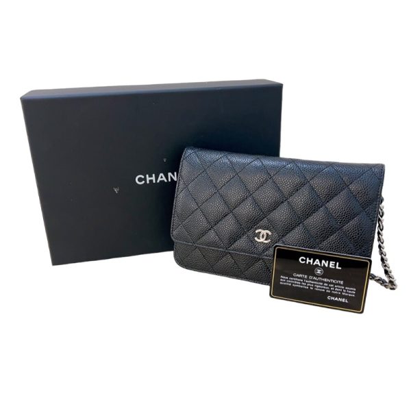 2300039766655 15 CHANEL Matelasse Chain Wallet A33814 No 21 Black Caviar Skin Shoulder Bag