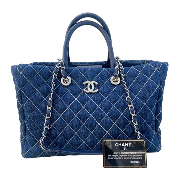 2300039828179 15 CHANEL denim 2way chain tote Blue denim tote bag