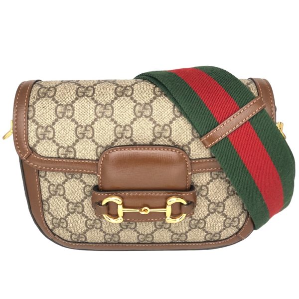 2300039999831 1 GUCCI Horsebit 1955 Mini Beige GG Supreme Canvas Shoulder Bag