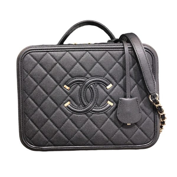 2300040121566 1 CHANEL CC Filigree Black caviar skin shoulder bag