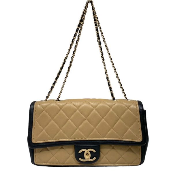 2300040345788 CHANEL Matelasse Single Flap 20s BeigeBlackGD Lambskin Handbag