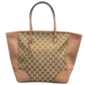 2300040394014 1 GUCCI GG Canvas Tote Bag Handbag Ribbon Beige Lavender Gray