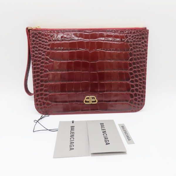 2300954 2 BALENCIAGA BB Croco Clutch Bag Wine Red