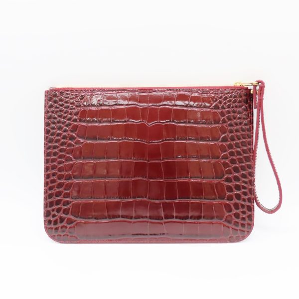 2300954 3 BALENCIAGA BB Croco Clutch Bag Wine Red