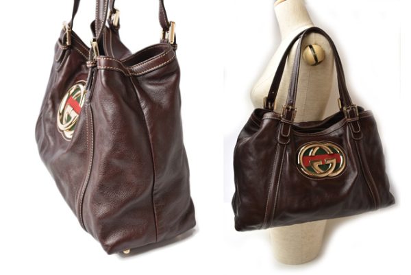 230348 g 2 Gucci Brit Tote Bag Double G Brown