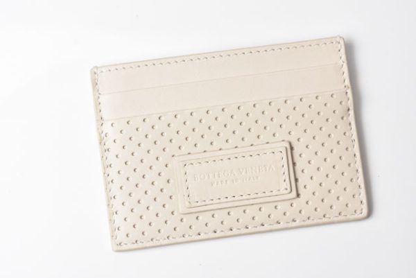 230358 bv 2 Bottega Veneta Card Case Perforated Calfskin Ivory