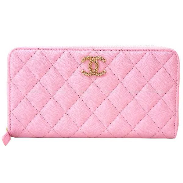 23042514 CHANEL Matelasse Mesh CocoMark Shiny Calf Long Wallet Pink