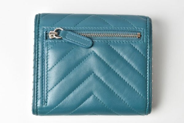 230468 ch 4 CHANEL Mini Wallet Chevron Studs Turquoise Blue