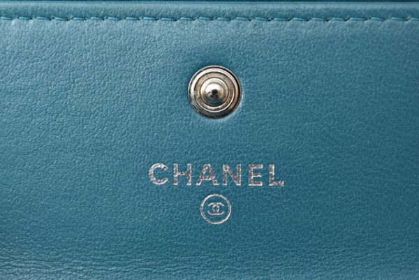 230468 ch 9 CHANEL Mini Wallet Chevron Studs Turquoise Blue